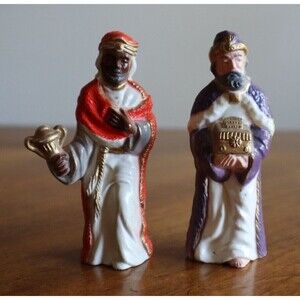 Lot 2x Vtg Nativity Christmas Shepherd Hard Plastic Figure Wisemen Wise Man 3.5"